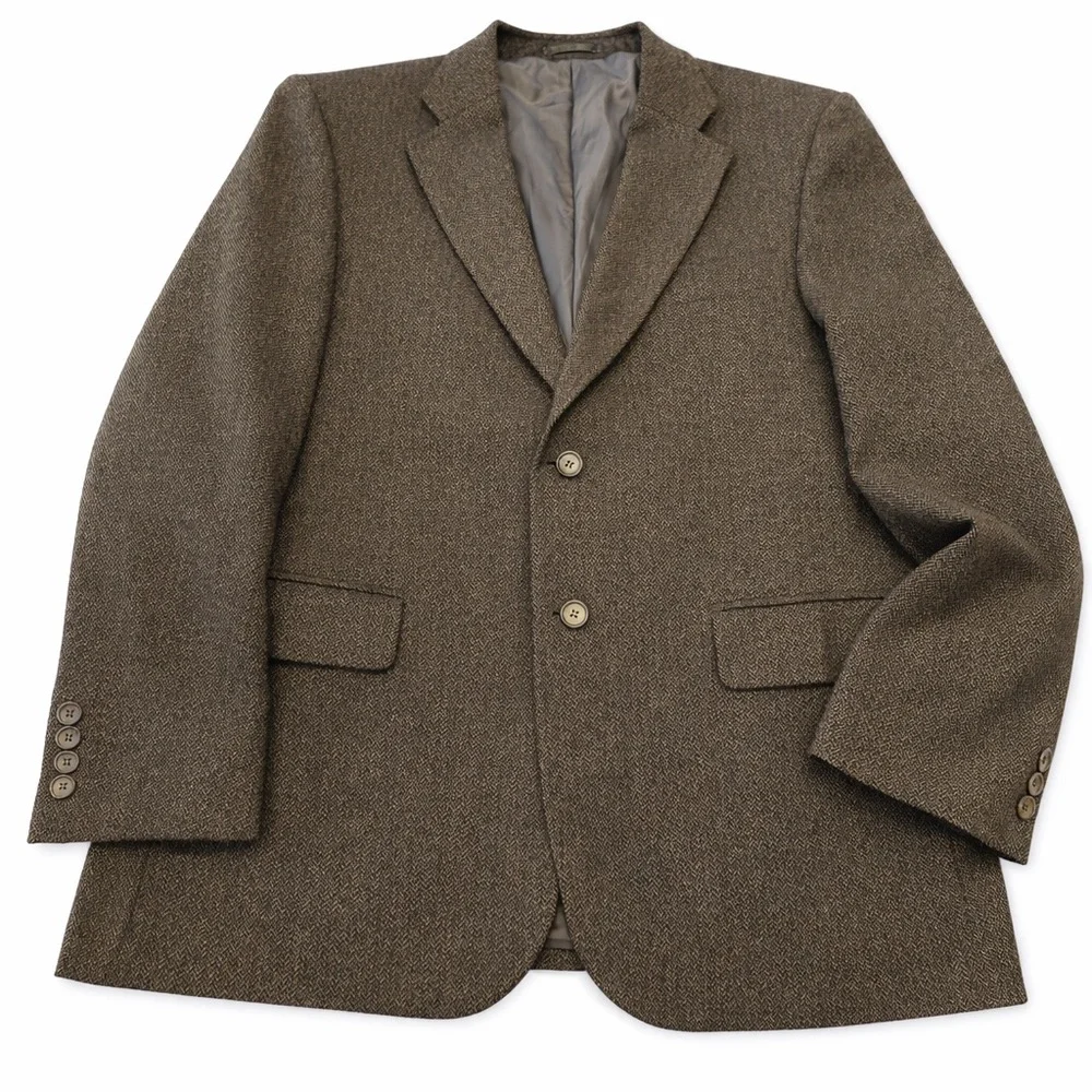 Classic Men's Herringbone Wool Blazer - Olive Brown